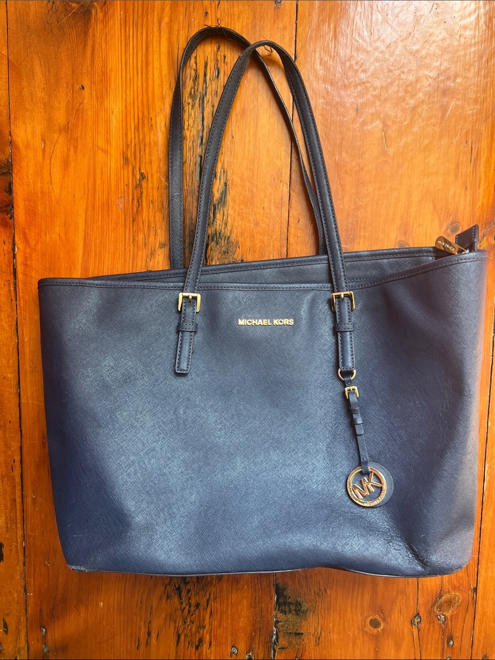 Michael Kors Navy Tote with Beige Interior